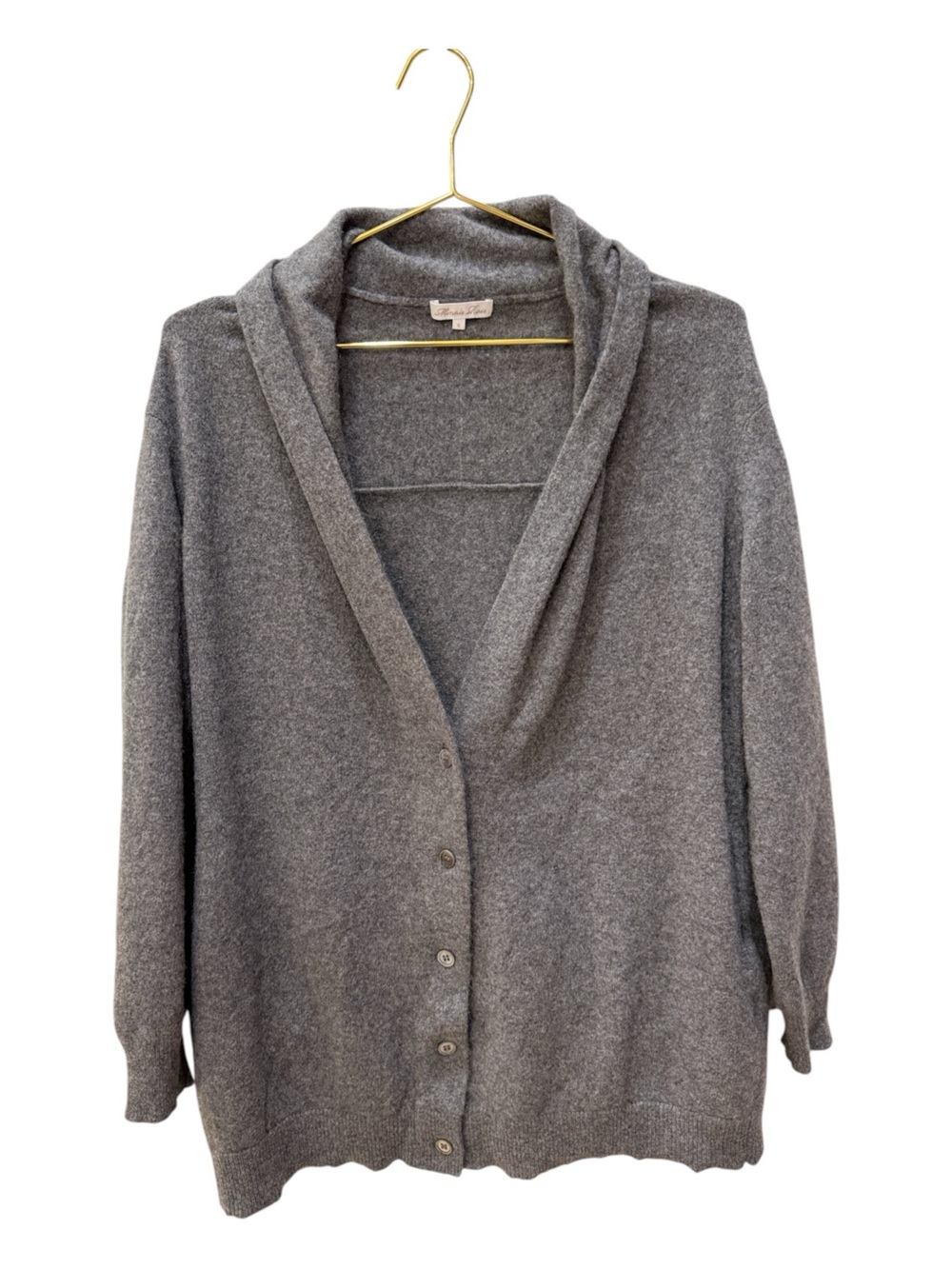 Minnie Rose 100% Cashmere Shawl Collar Cardigan Sweater Grey Small